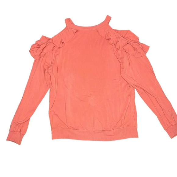 Express Women's XS Pink Ruffle Cold Shoulder Long Sleeve Casual Spring Blouse - Picture 4 of 4